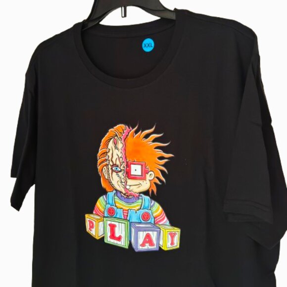 Woman's Plus Size Cotton Horror Figure Chucky & Tommy PLAY Print T-shirt XXL - Picture 3 of 4